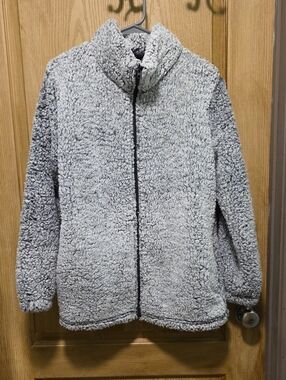 Women's Plush Sherpa Zip Jacket - Light Gray